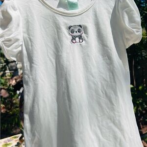 White Short Sleeve Tee with Panda Graphic